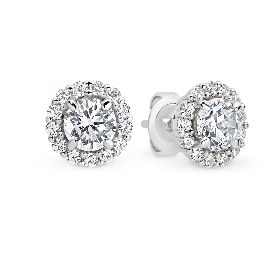 Cubic Zirconia Silver Medium Halo Faith Earrings