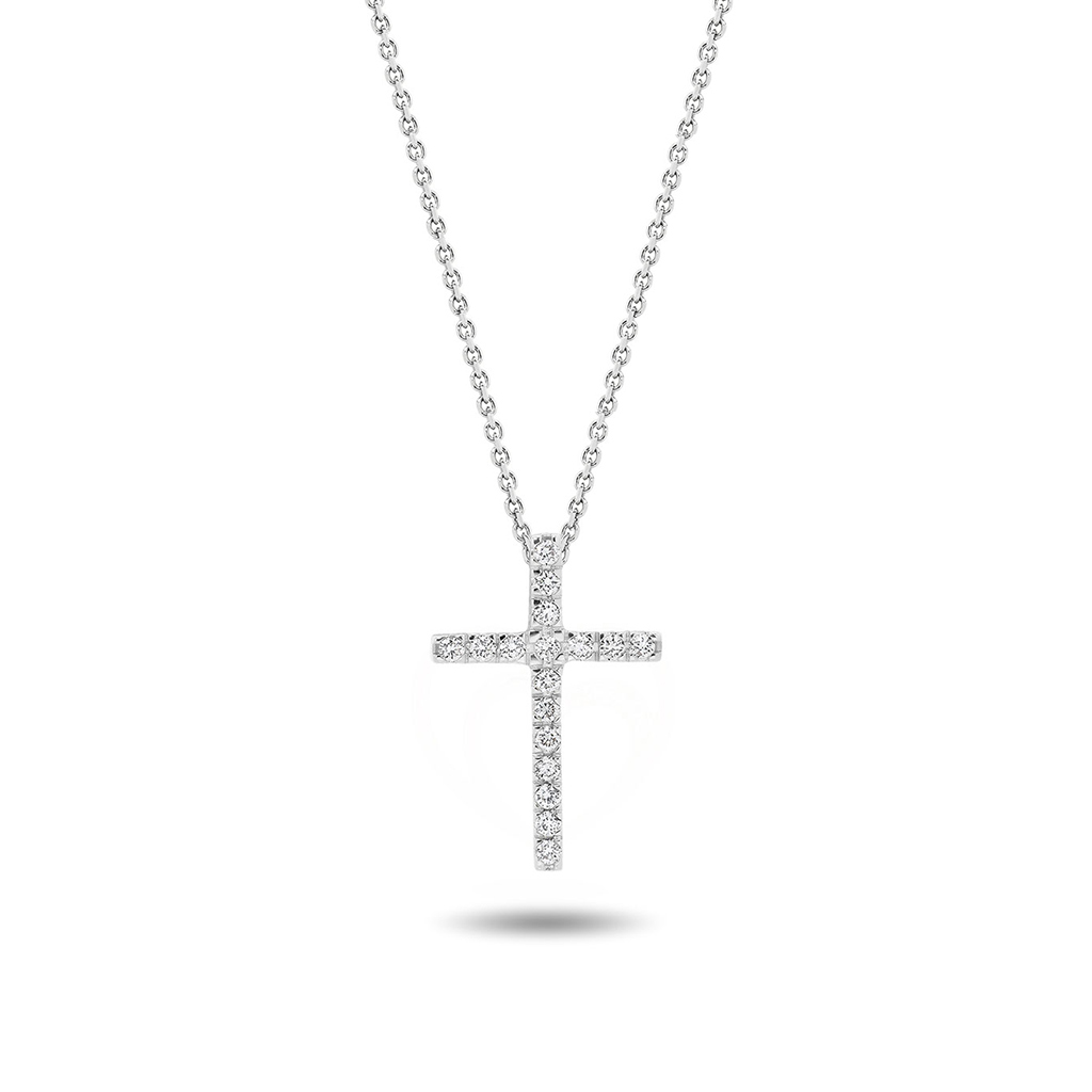 18K White Gold Slide Through Diamond Cross Pendant- Small