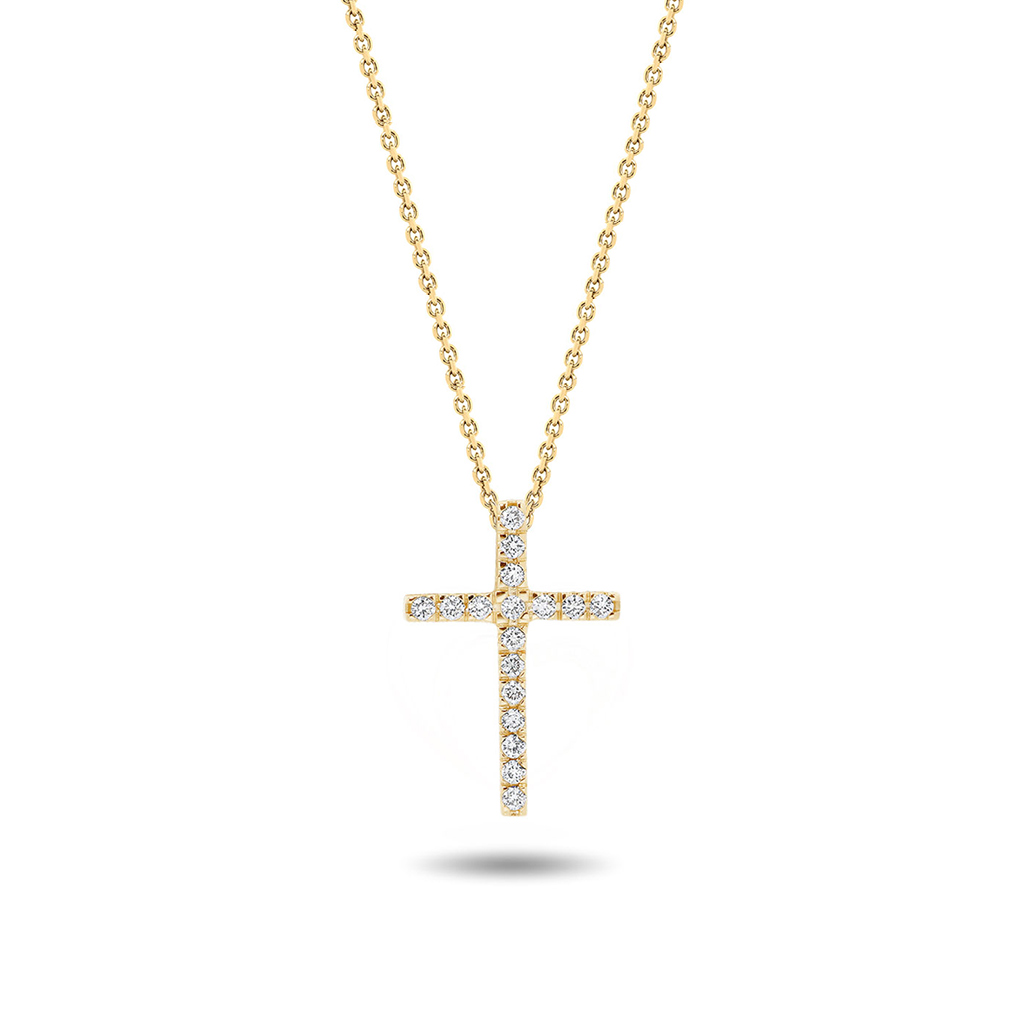 18K Yellow Gold Slide Through Diamond Cross Pendant- Small