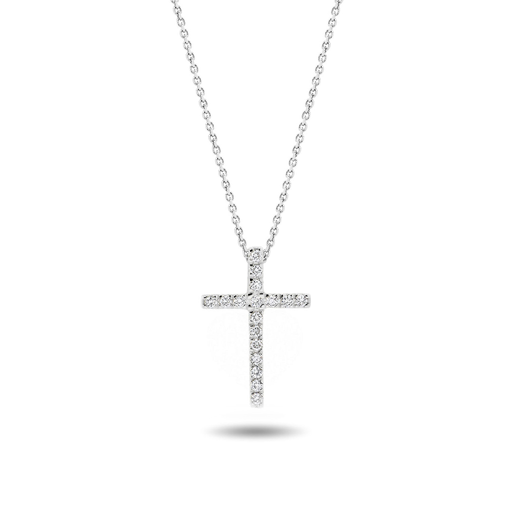 18K White Gold Slide Through Diamond Cross Pendant &#8211; Medium