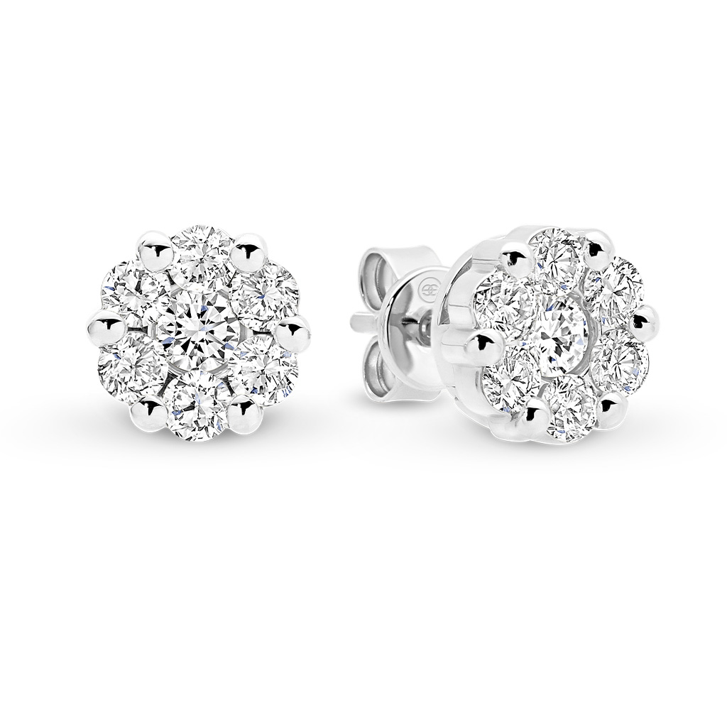 Classic Cluster Diamond Stud Earrings in White Gold