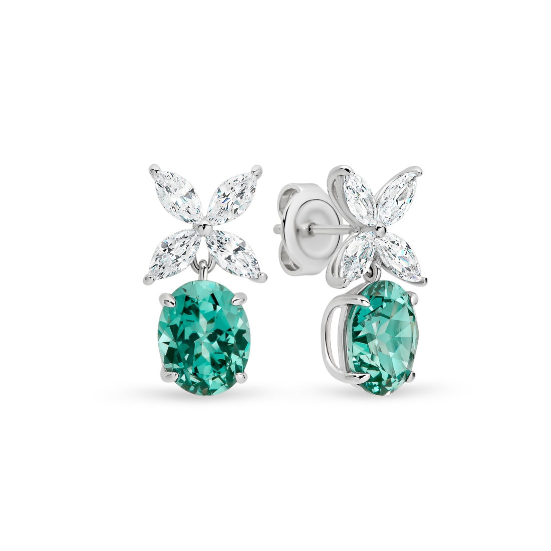 Parabia Green &#038; White Cubic Zirconia Silver Penelope Earrings