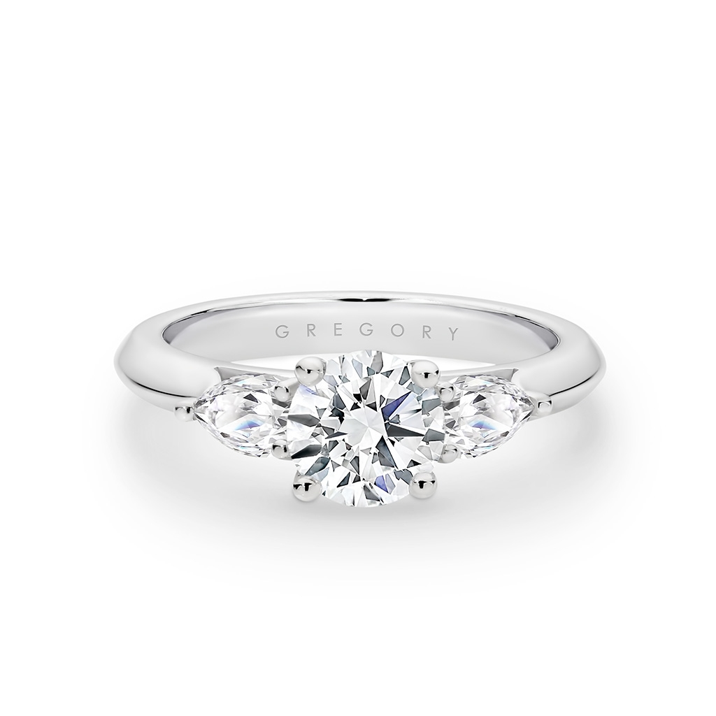 Trilogy Round &#038; Pear Diamond Engagement Ring