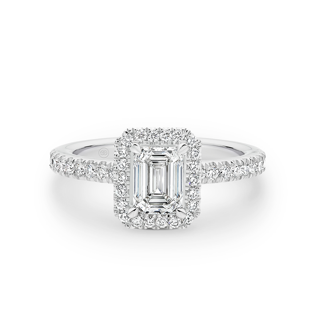 Emerald Cut Halo Diamond Engagement Ring