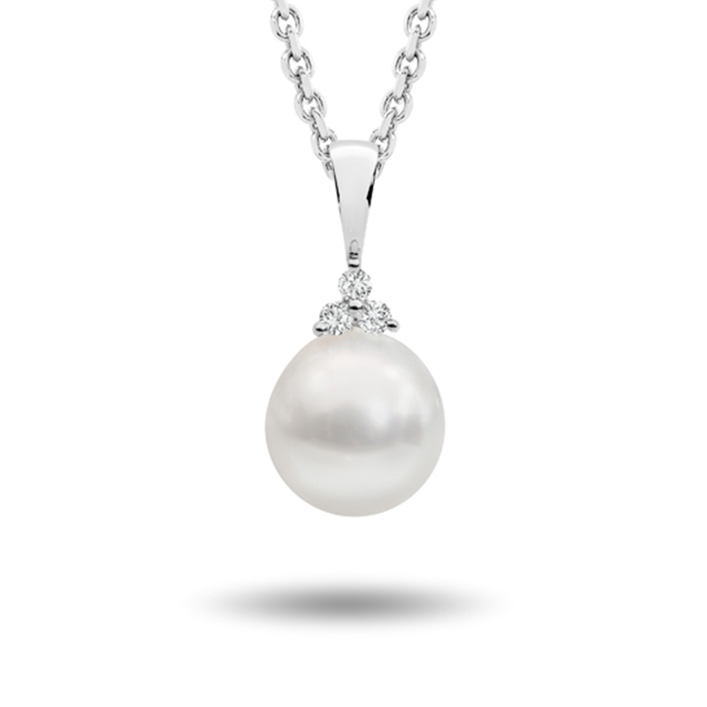 Allure South Sea Pearl &#038; Diamond Trio Pendant In 18K White Gold, 11-12mm