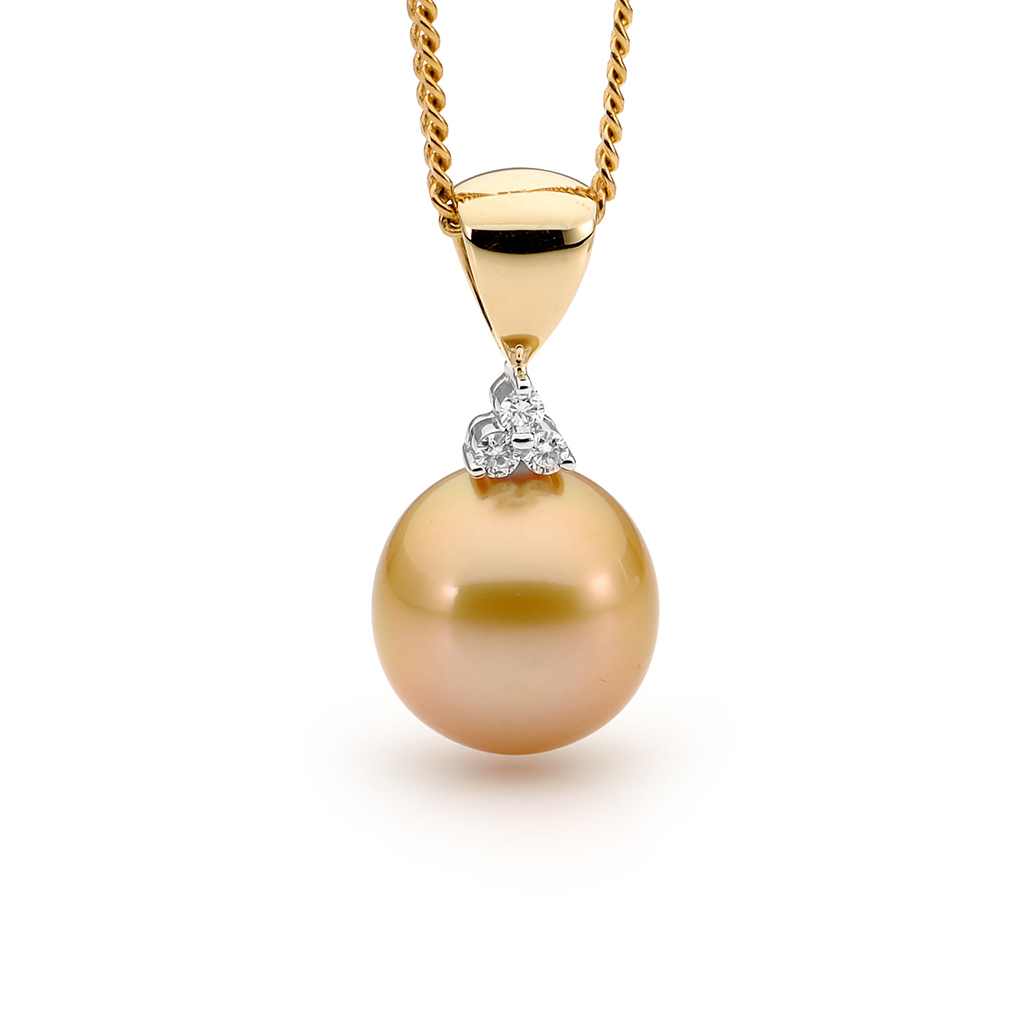 Allure Intense Gold South Sea Pearl 12-13mm &#038; Diamond Trio Pendant