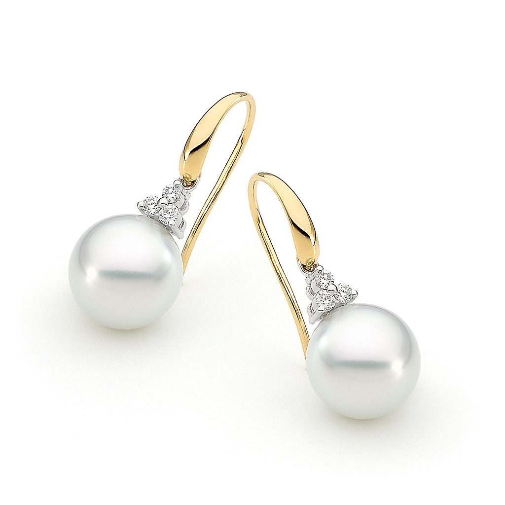 Allure South Sea Pearl &#038; Diamond Trio Earrings In 18K Yellow Gold