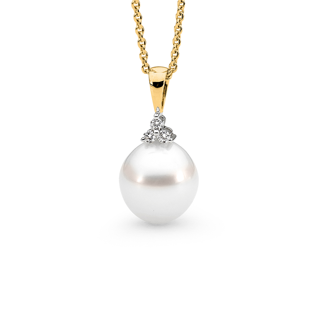 Allure South Sea Pearl &#038; Diamond Trio Pendant In 18K Yellow &#038; White Gold, 11-12mm