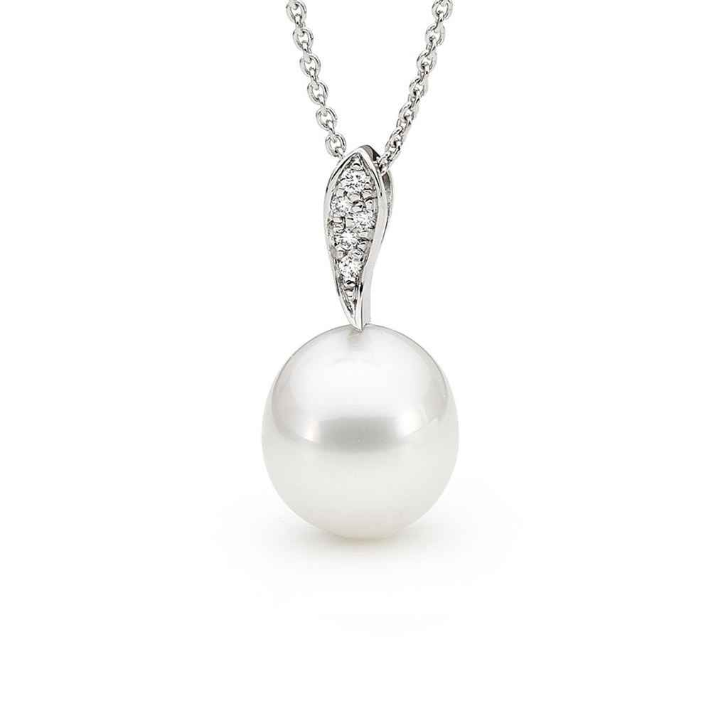 Allure South Sea Pearl &#038; Diamond Leaf Pendant