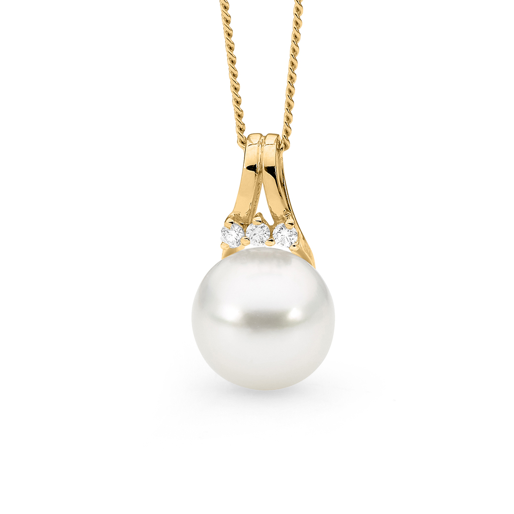 Allure South Sea Pearl &#038; Diamond Split Bale Trio Pendant In 18K Yellow Gold