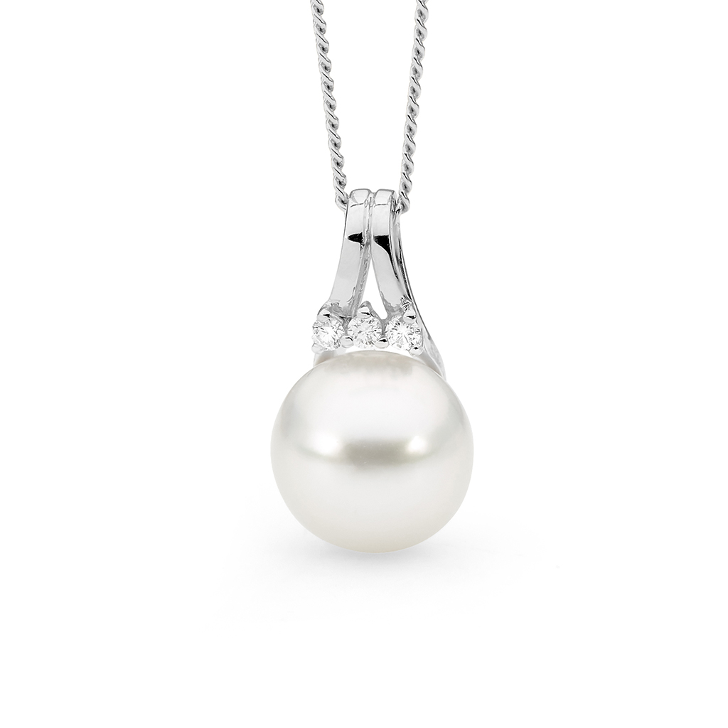 Allure South Sea Pearl &#038; Diamond Split Bale Trio Pendant In 18K White Gold