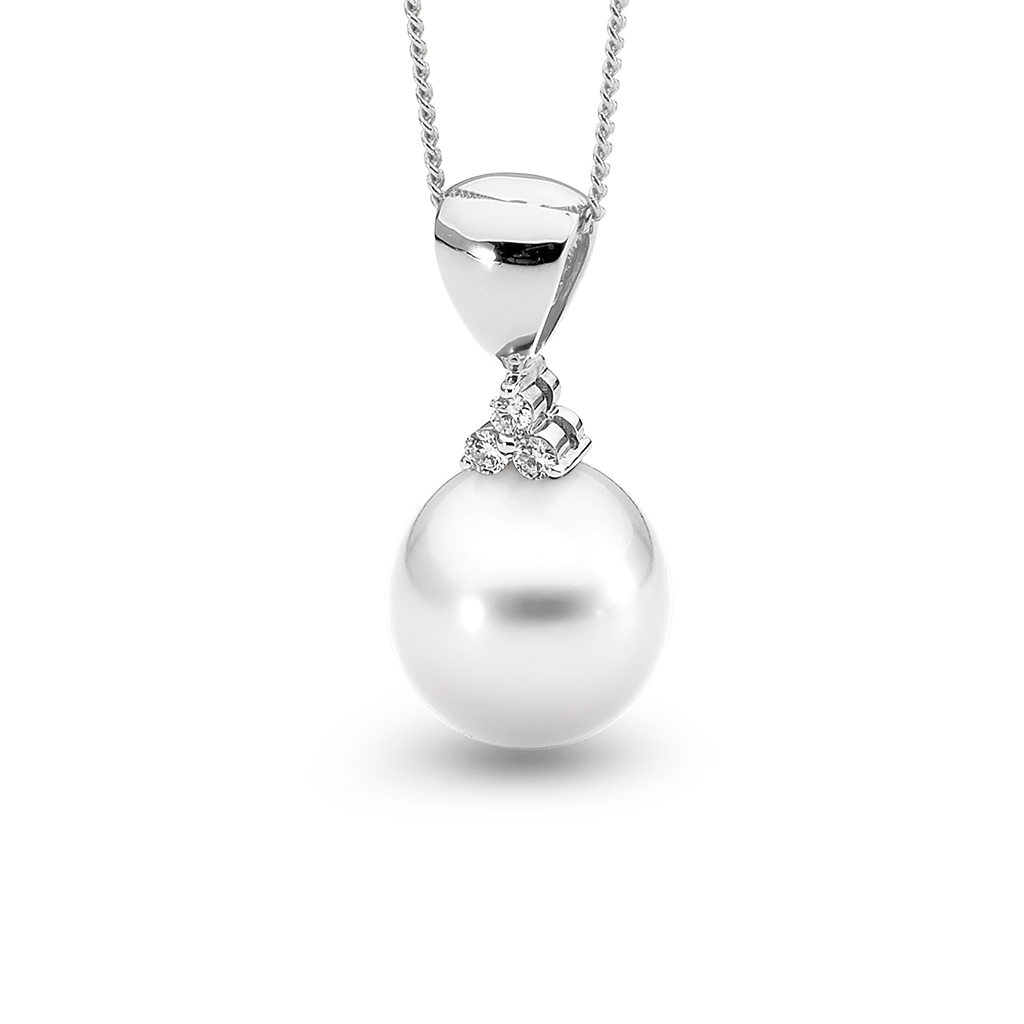 Allure South Sea Pearl &#038; Diamond Trio Pendant In 18K White Gold, 12-13mm