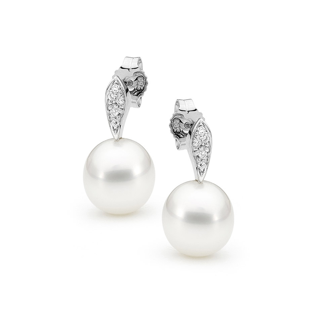 Allure South Sea Pearl &#038; Diamond Leaf Earrings