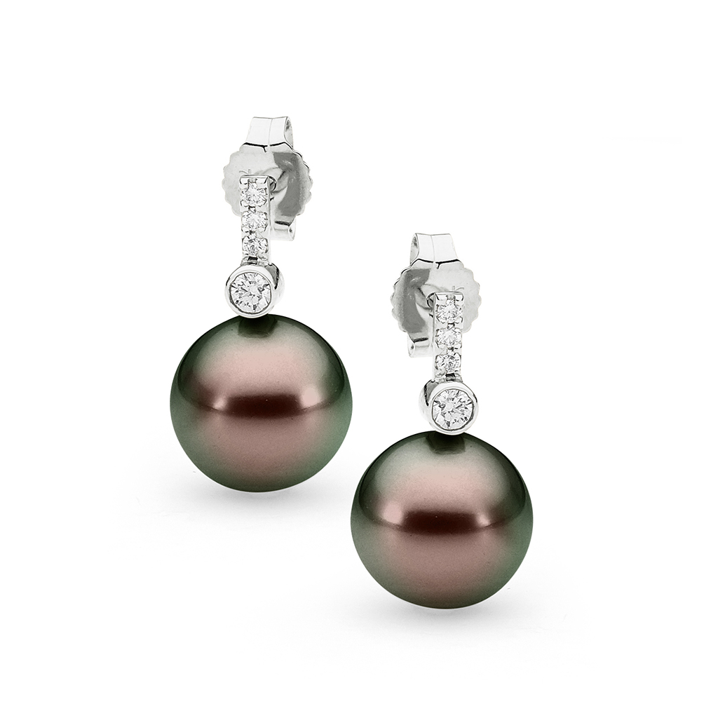 Allure Tahitian Pearl &#038; Diamond Bar with Bezel Set Earrings