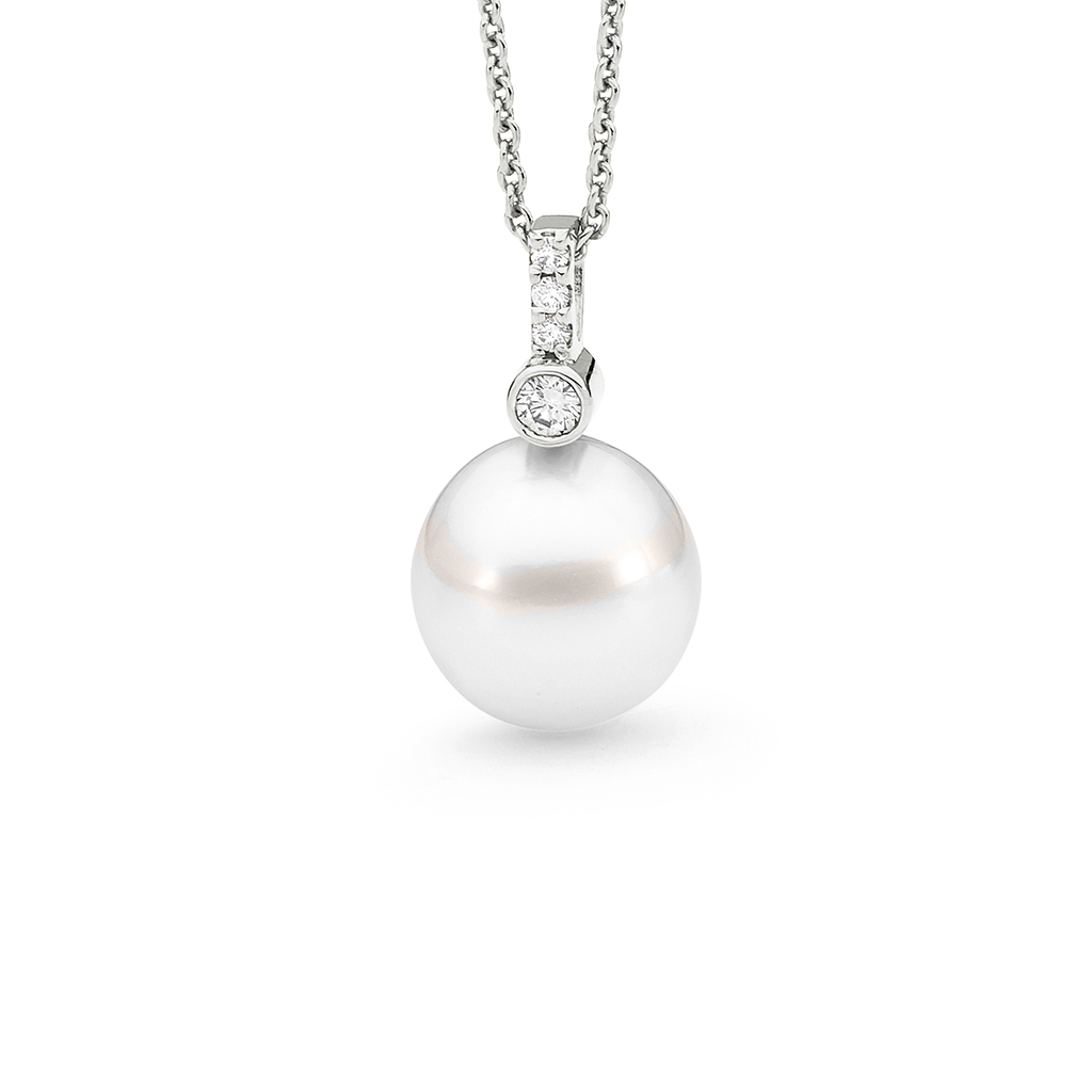 Allure South Sea Pearl &#038; Diamond Bar with Bezel Set Pendant