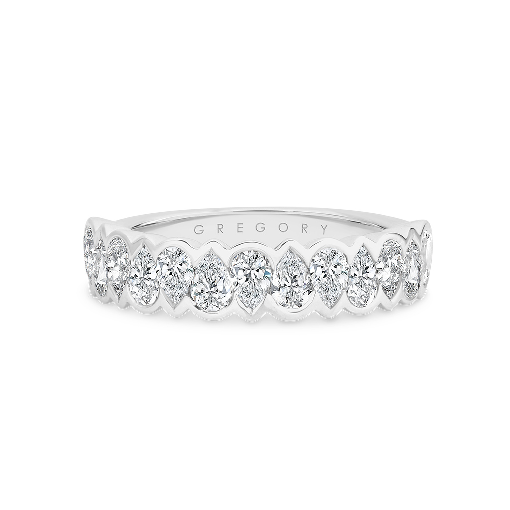 Pear Shape Bezel Set Diamond Band in White Gold