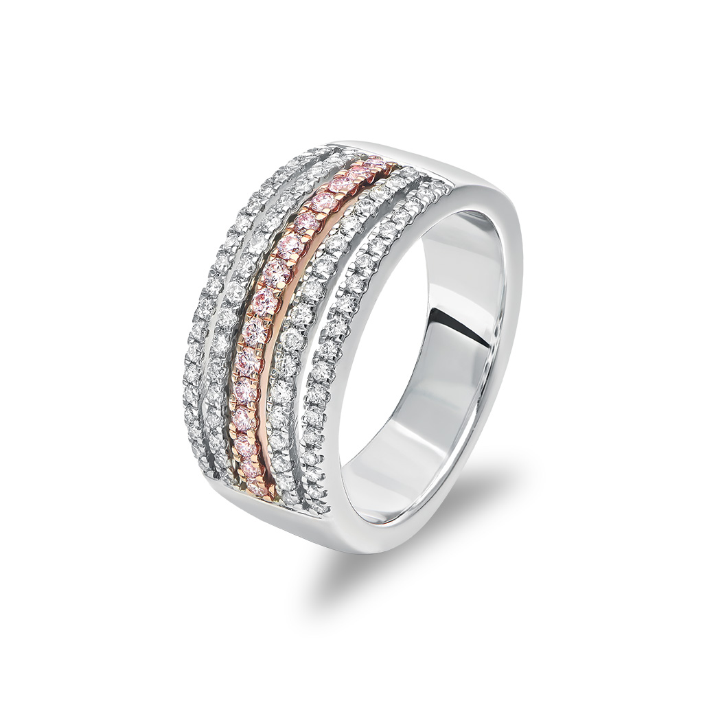 White &#038; Argyle Pink Diamond Five Row Blush Narelle Ring