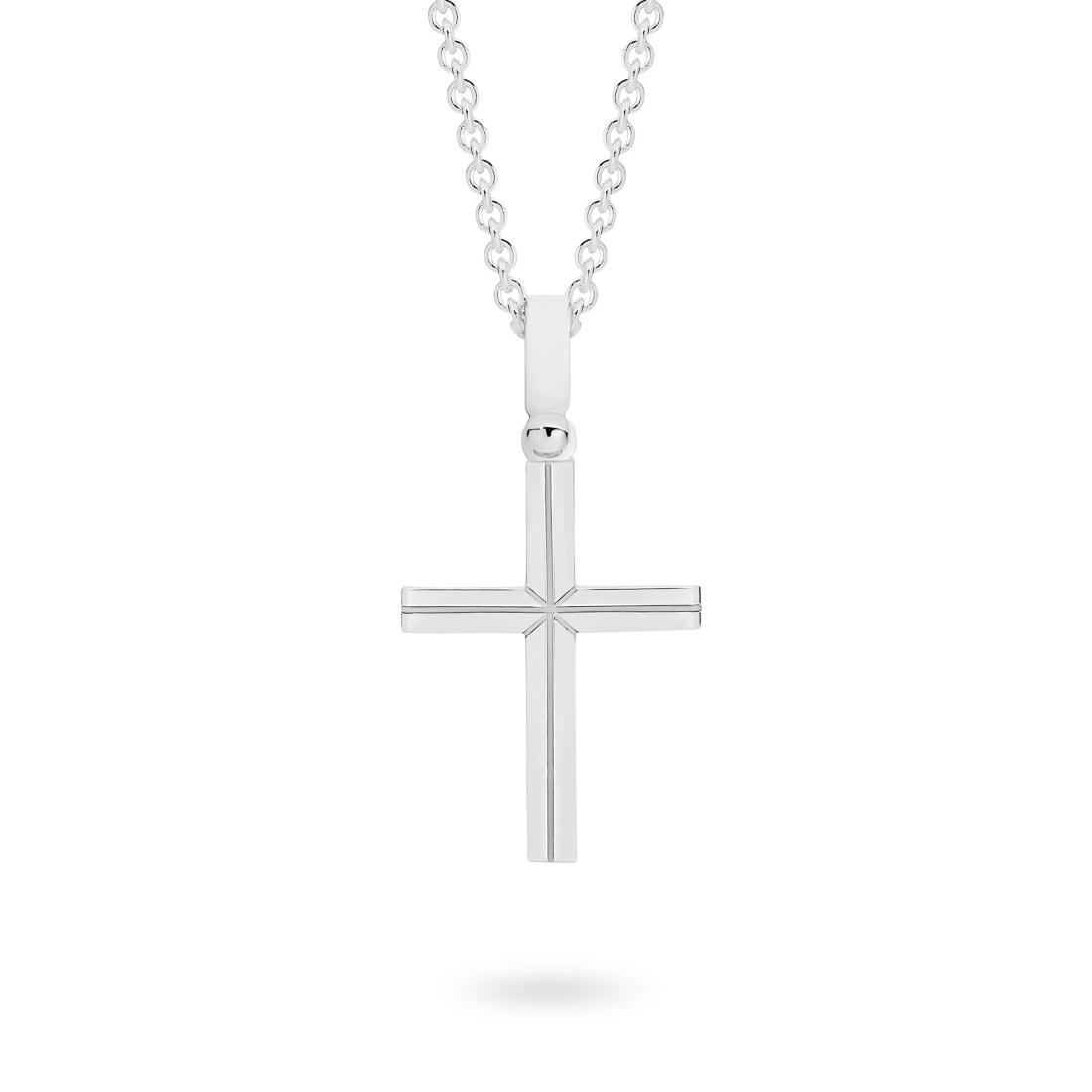 18K White Gold Engraved Half Round Cross Pendant