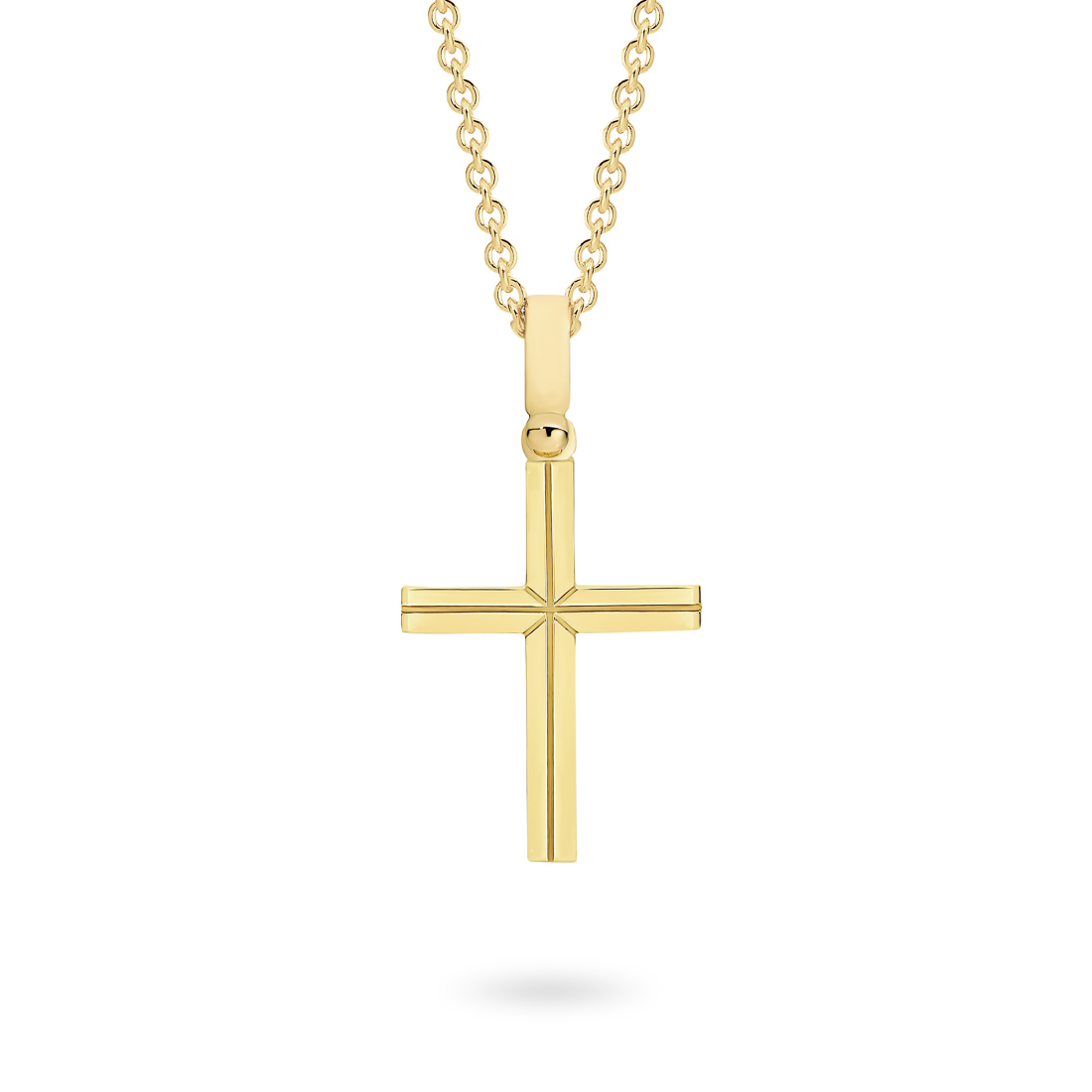 18K Yellow Gold Engraved Half Round Cross Pendant