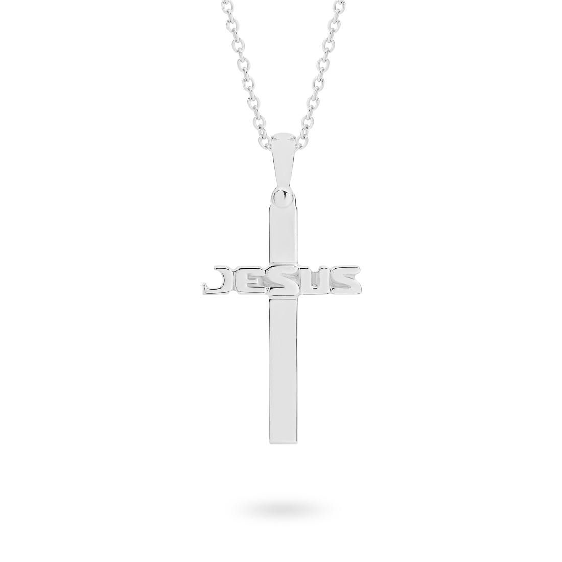 18K White Gold Jesus Cross Pendant