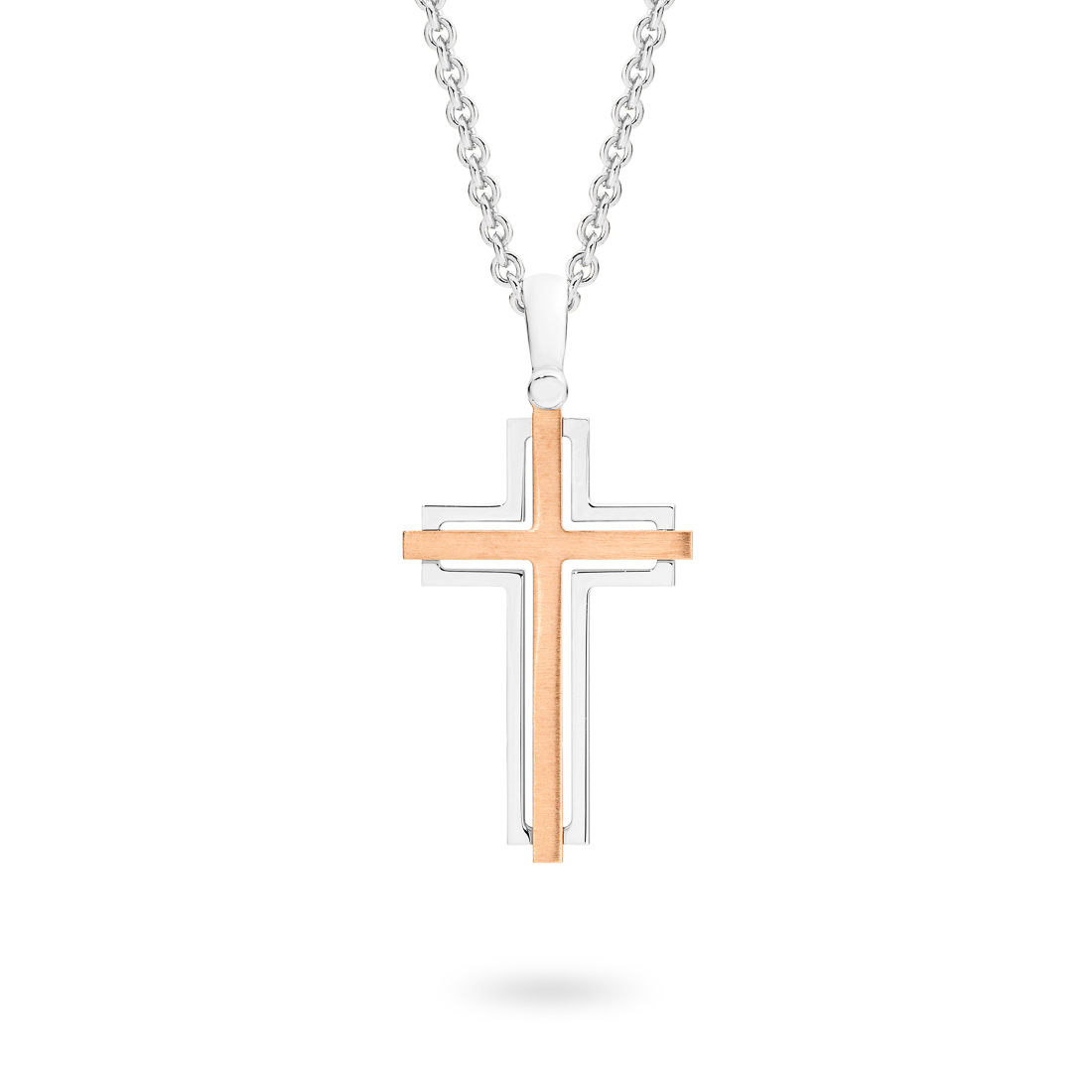 18K Rose &#038; White Gold Twin Cross Pendant