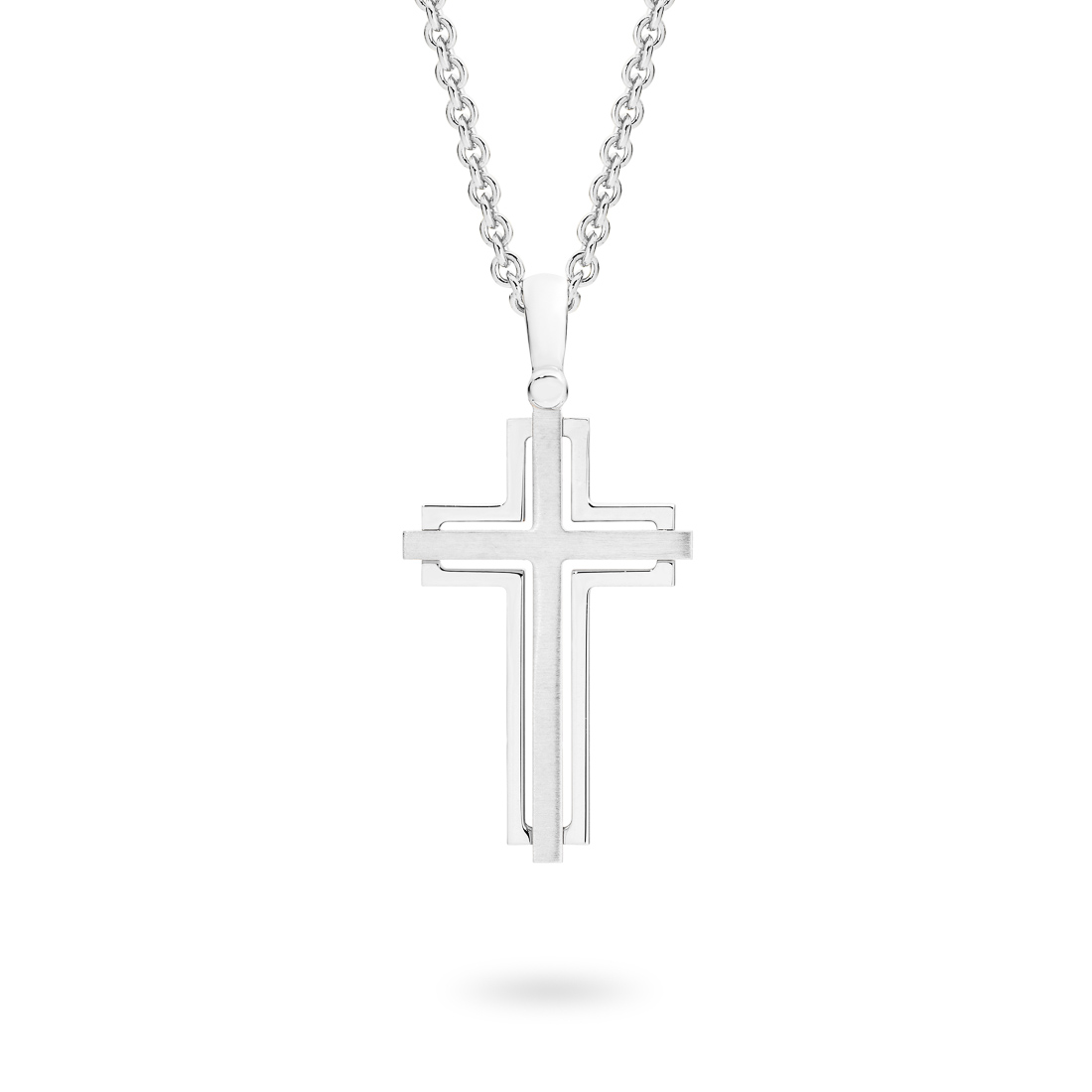 18K White Gold Twin Cross Pendant