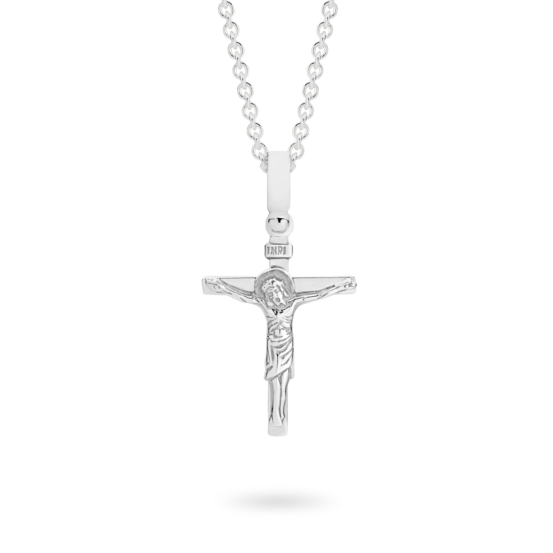 18K White Gold Polished Crucifix Pendant With INRI Plate