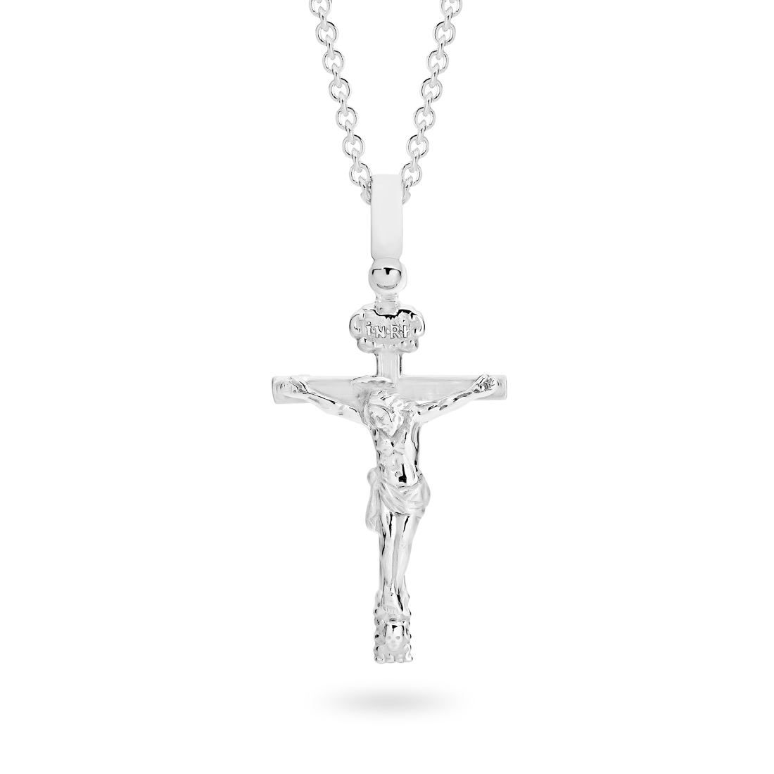 18K White Gold Brushed &#038; Polished Crucifix Pendant