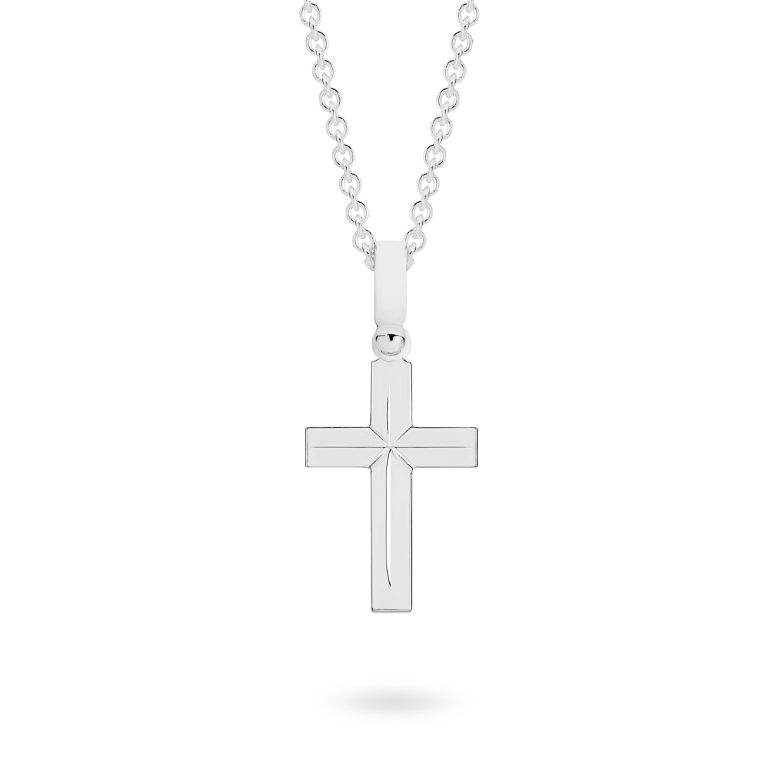 18K White Gold Engraved Flat Cross Pendant