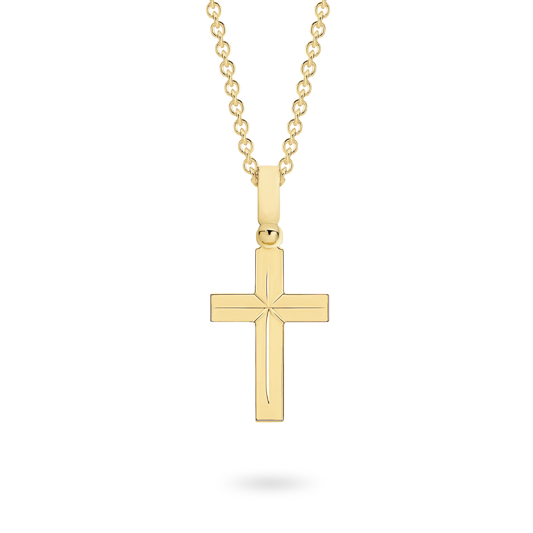 18K Yellow Gold Engraved Flat Cross Pendant