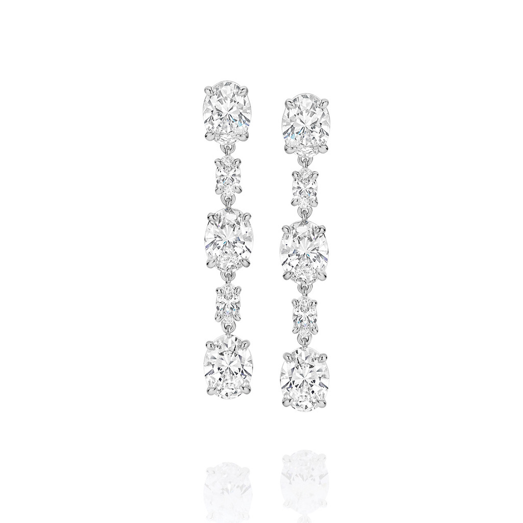 Cubic Zirconia Silver Oval Drop Charlize Earrings