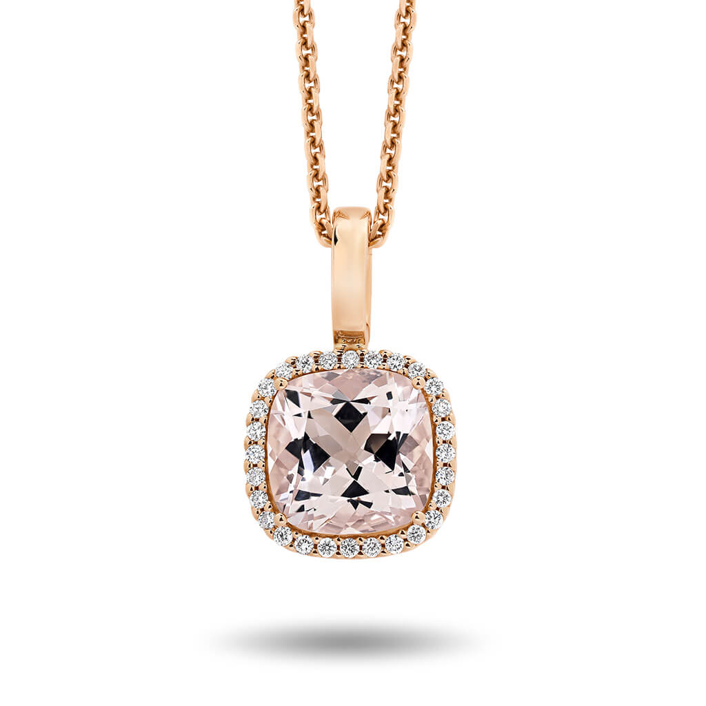 Morganite &#038; Diamond Cushion Halo Pendant