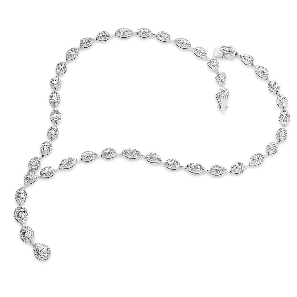 Cubic Zirconia Silver Fancy Halo Crystal Collier