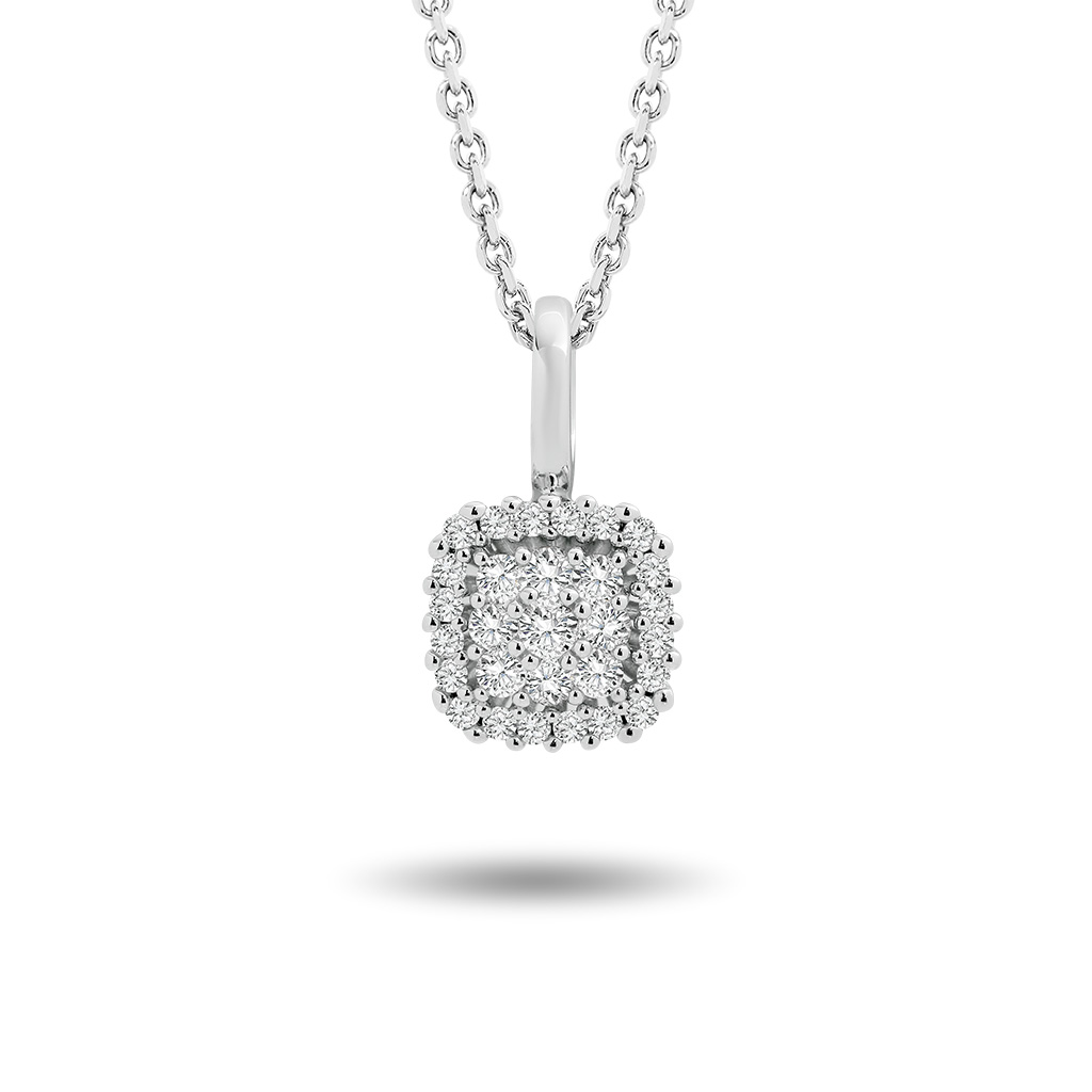 Cushion Cluster Diamond Pendant in White Gold