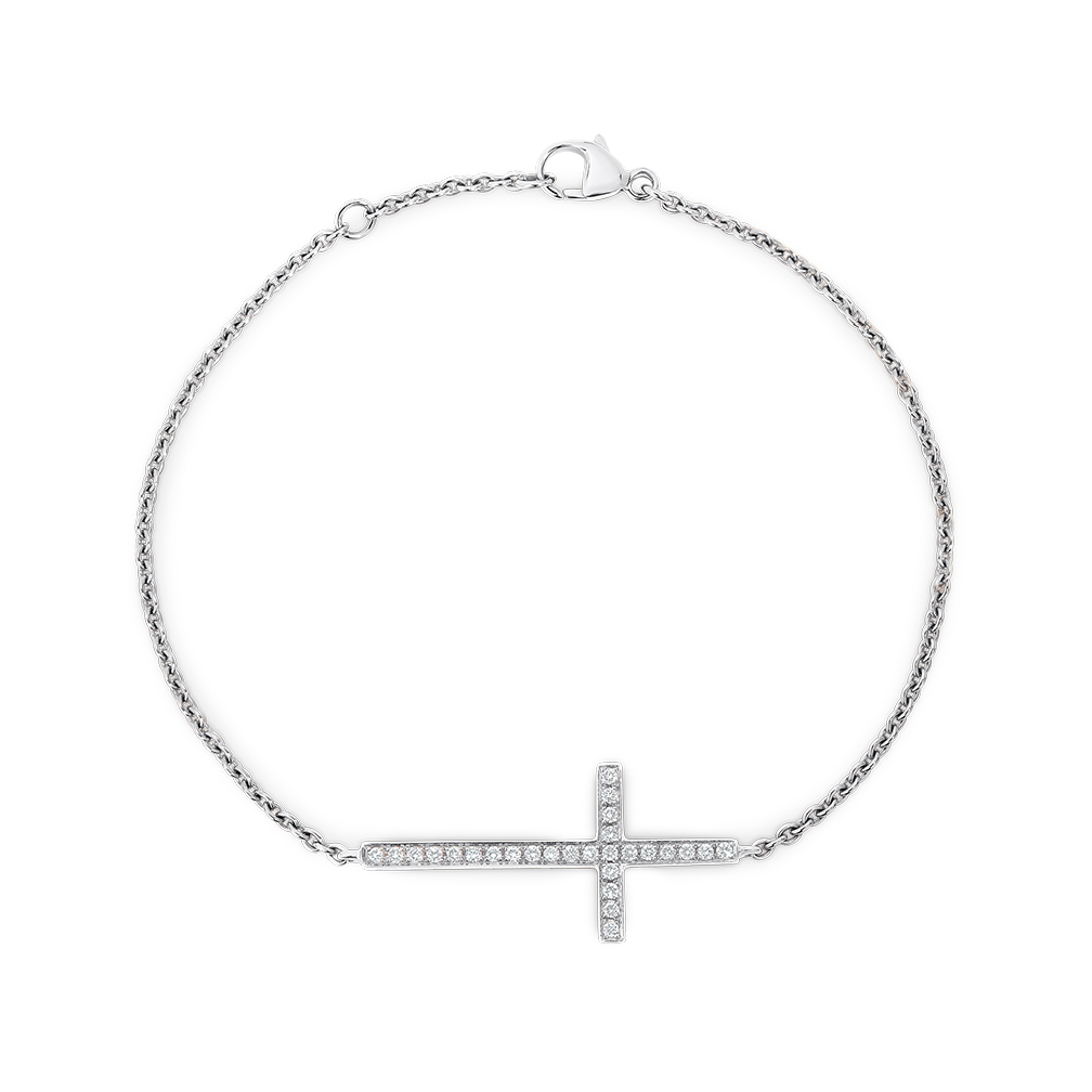 18K White Gold Pave Diamond Cross Bracelet