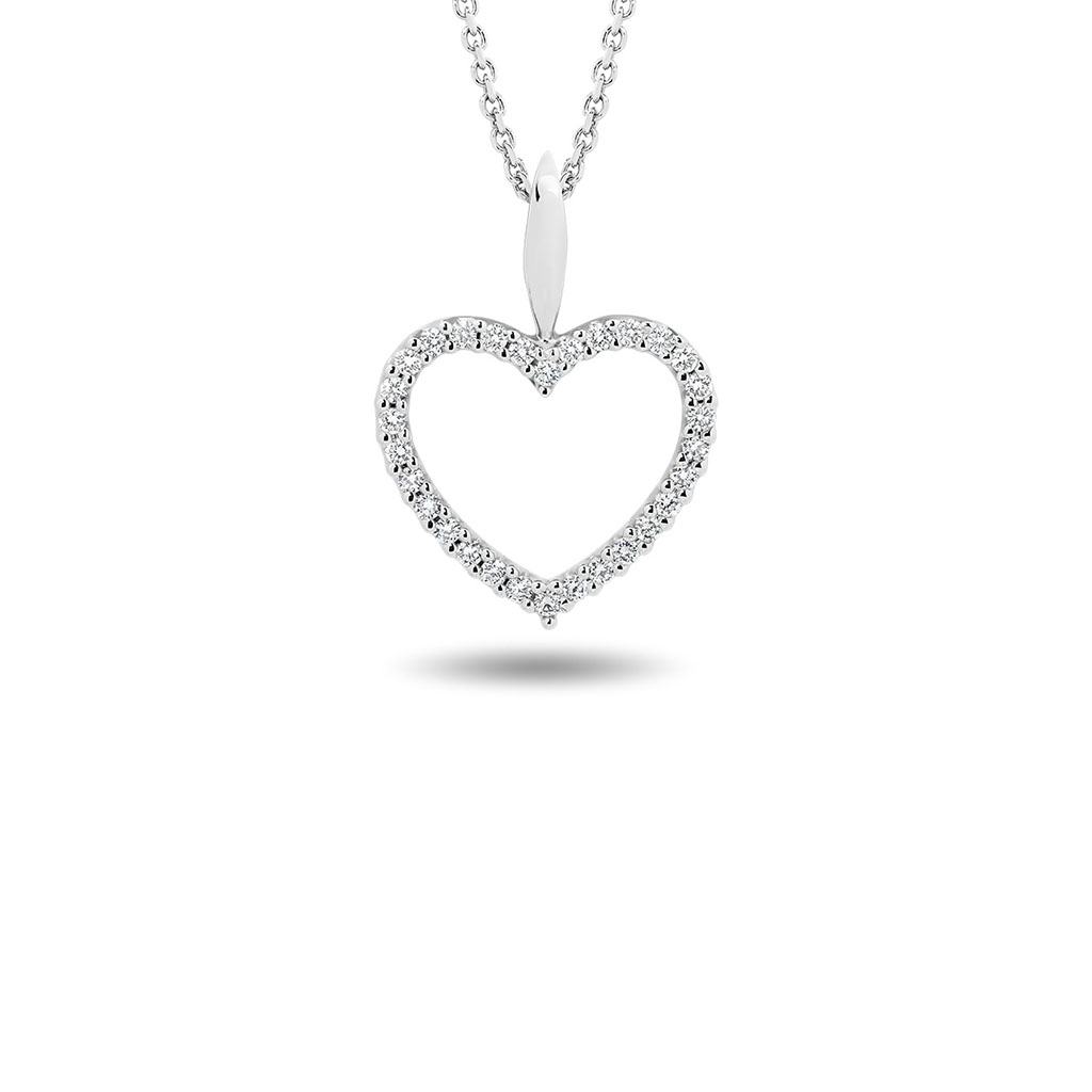 18K White Gold Diamond Claw Set Small Heart Pendant