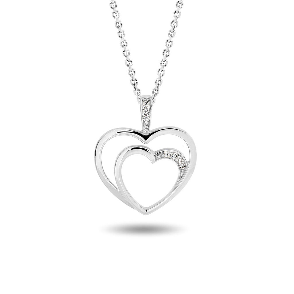 Twin Heart Diamond Pendant in White Gold