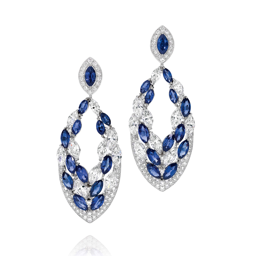 Blue Sapphire and Diamond Drop Earrings