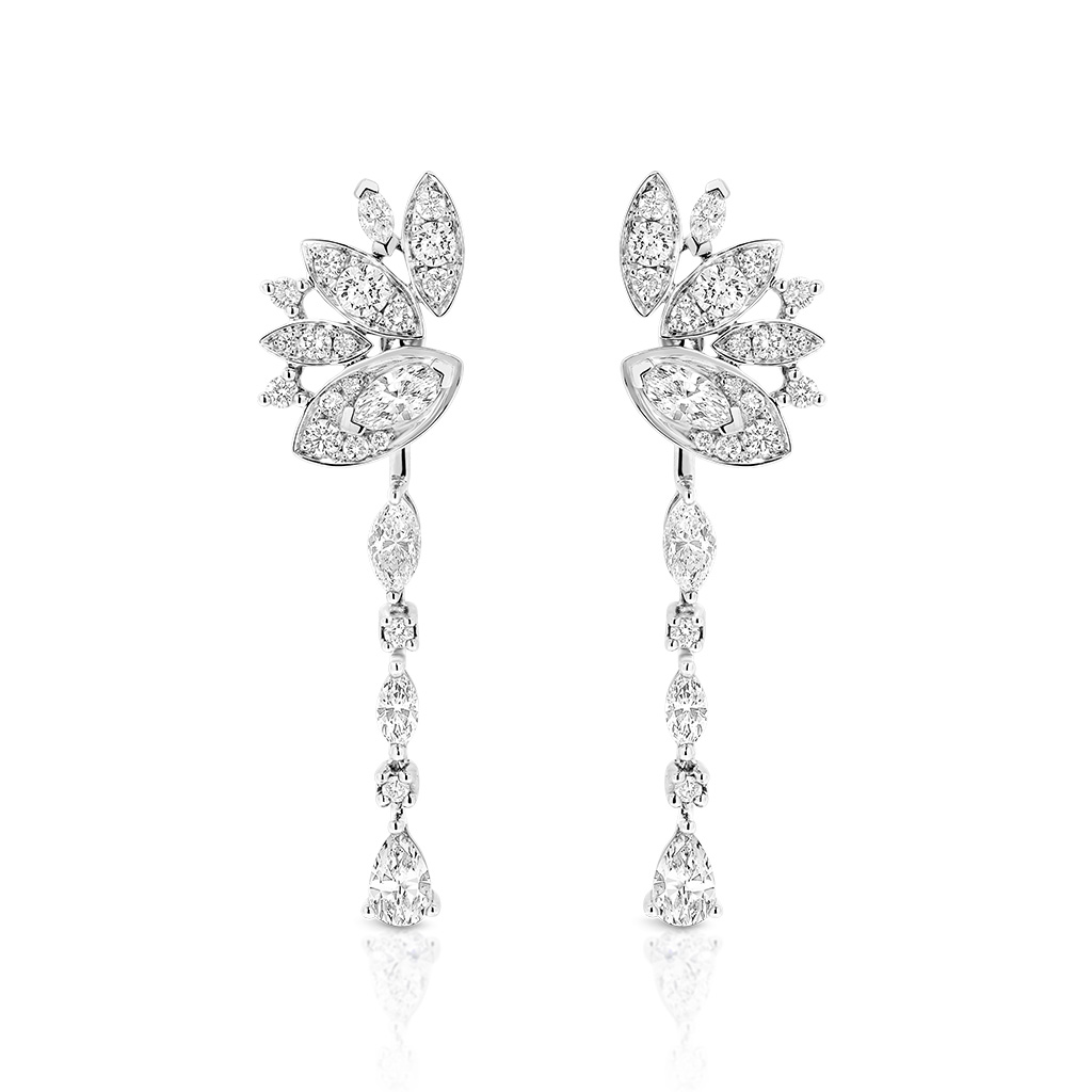 Marquise and Round Diamond Pave Feather Earrings
