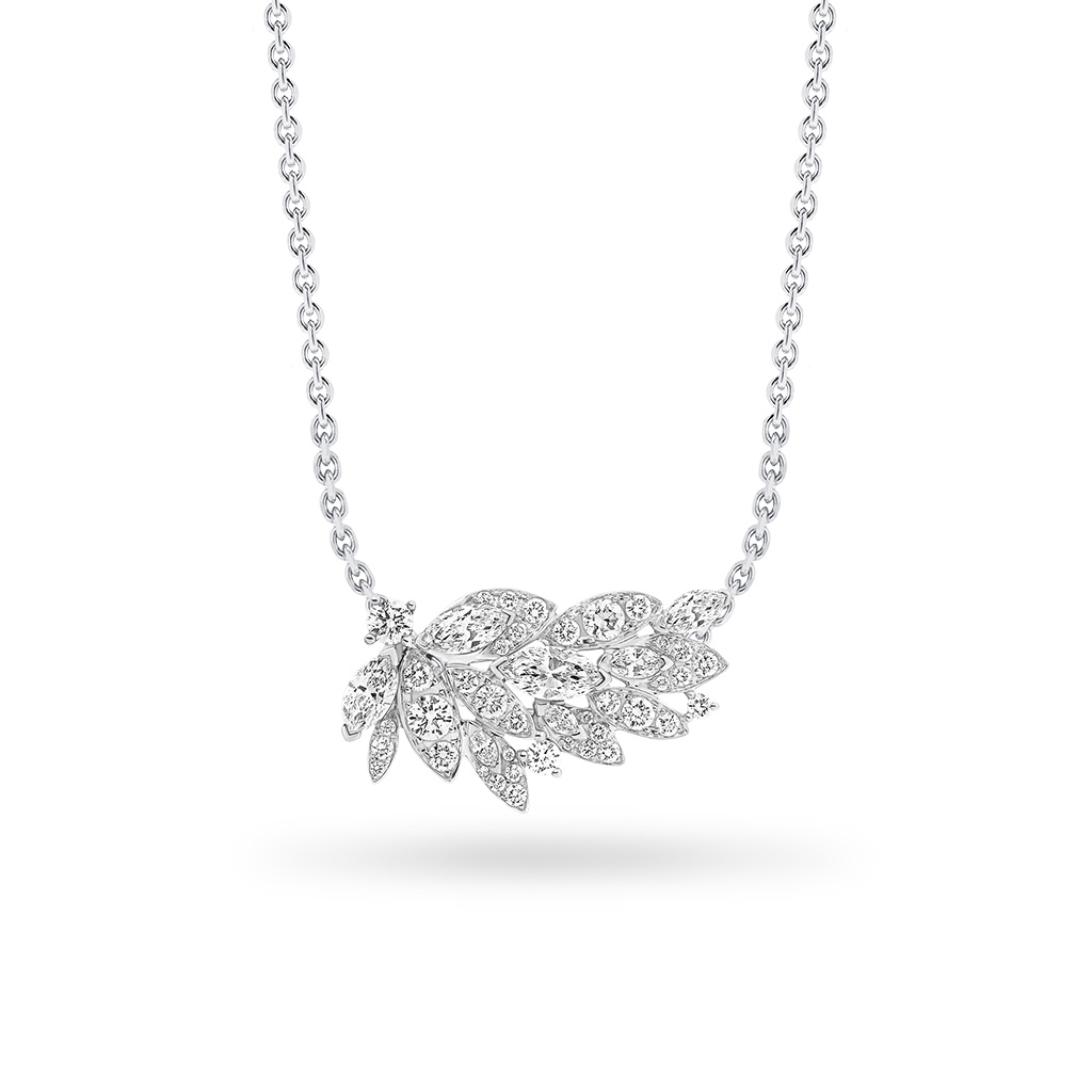 Marquise and Round Pave Diamond Feather Necklace