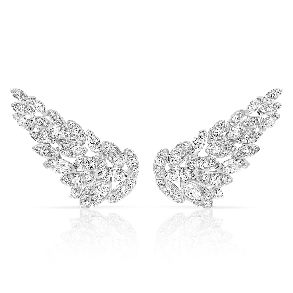 Marquise and Round Pave Diamond Wing Earrings