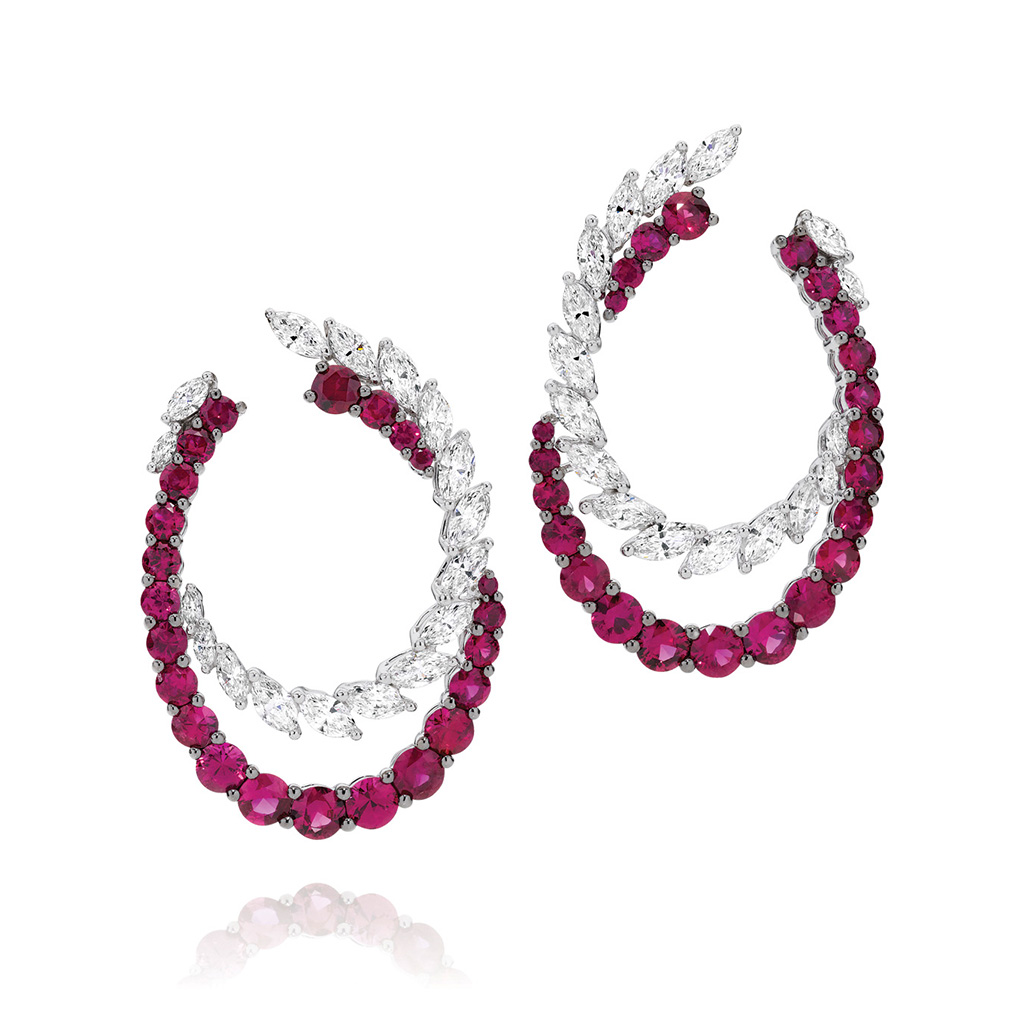 Ruby and Diamond Cocktail Hoop Earrings