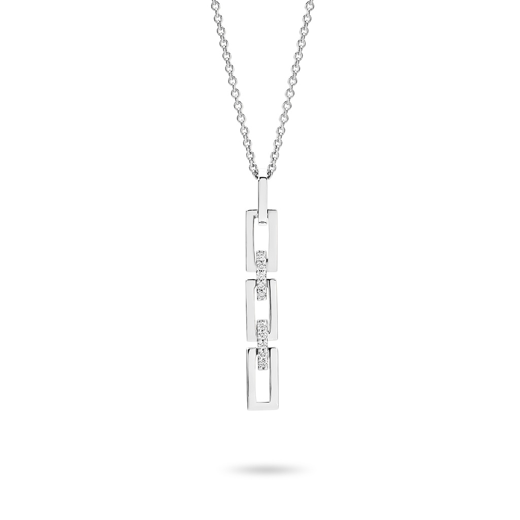 Elongated Diamond Link Drop Pendant in White Gold