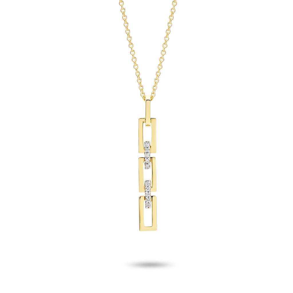 Elongated Diamond Link Drop Pendant in Yellow Gold