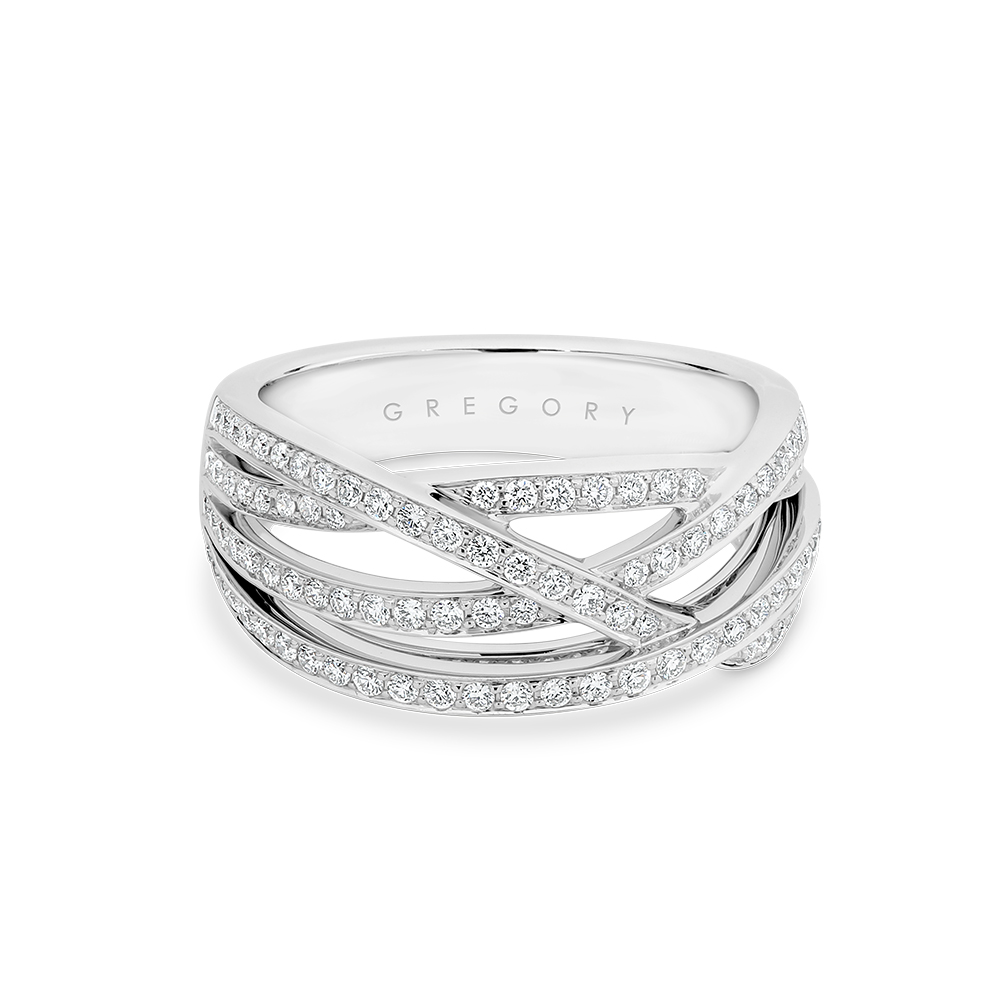 Fancy Crossover Diamond Dress Ring in White Gold