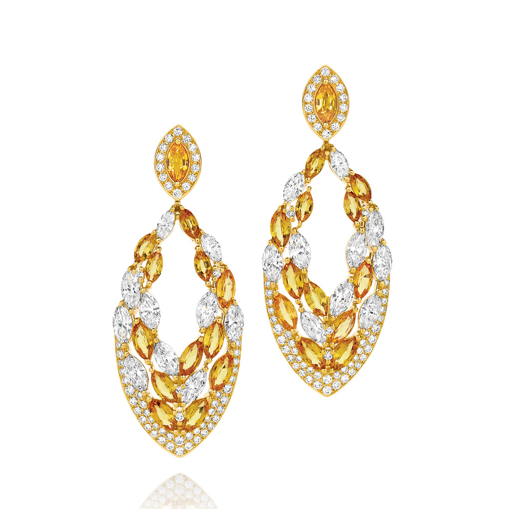 Yellow Sapphire and Diamond Cocktail Drop Earrings