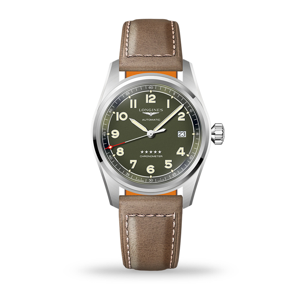 Longines Spirit Automatic 40mm Green Matt Dial Leather Strap