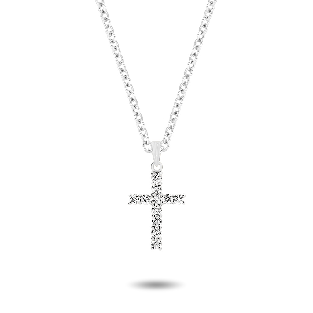 18K White Gold Claw Set Diamond Pointed Cross Pendant &#8211; Large