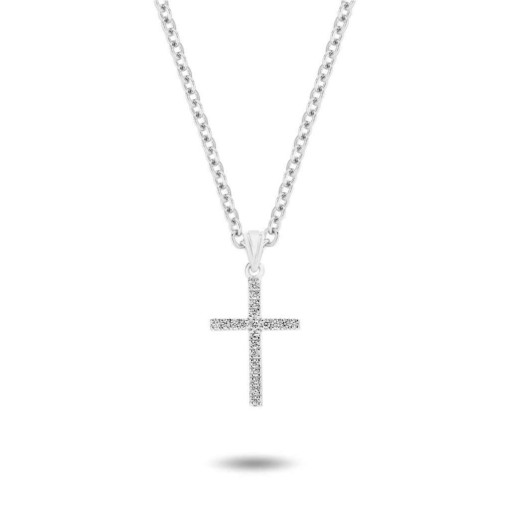 18K White Gold Claw Set Diamond Cross Pendant &#8211; Small
