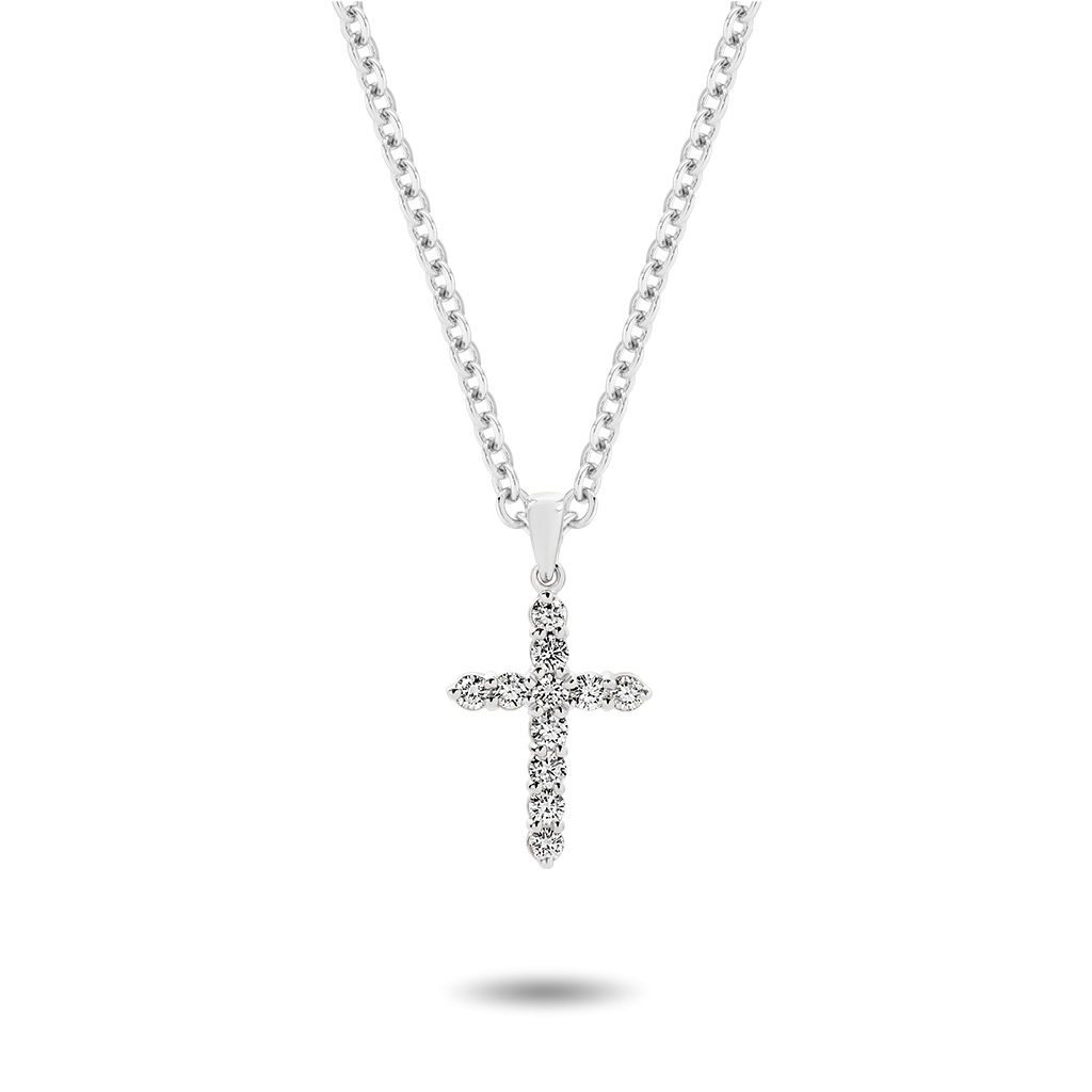 18K White Gold Claw Set Diamond Cross Pendant- Large